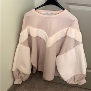 Unique fur sleeve sweatshirt!